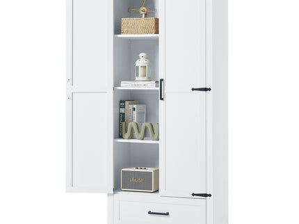 Tall Bathroom Storage Cabinet With 2 Doors And 2 Drawer, Adjustable Shelf - White