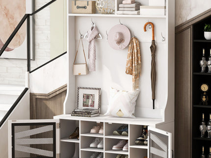 Entryway Bench With Coat Rack, 3 In 1 Design And Adjustable Shelves