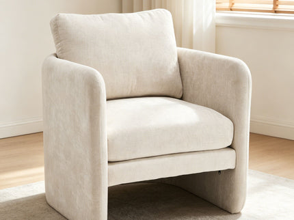 Armchair With Low Profile Curved Frame - Beige
