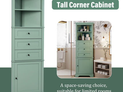 Tall Storage Cabinet With 3 Drawers And Adjustable Shelves For Bathroom