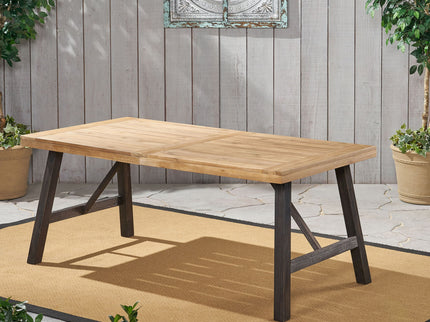 Outdoor Weather Resistant Dining Table With Slat Panel Design - Natural / Gray