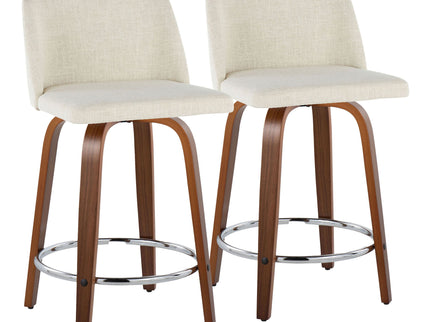 Toriano - Mid Century Modern Fixed Height Counter Stool With Swivel With Round Footrest (Set of 2)