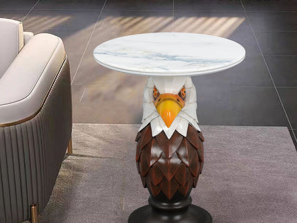 Eagle Head Accent Table, Animal Statue End Tables For Living Room - Brown / Antique White