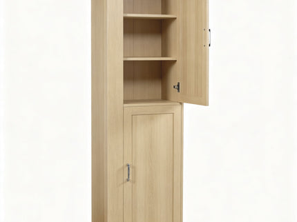 Tall Freestanding Bathroom Storage Cabinet With Adjustable Shelves And Side Hooks