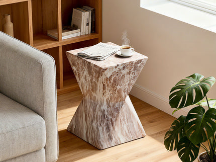 Round Outdoor Geometric End Table - Marble