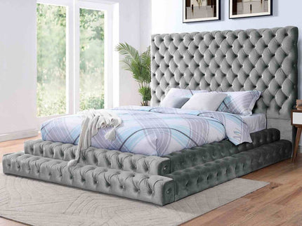 Tufted Oversized Headboard Platform Bed With Fully Upholstered Frame