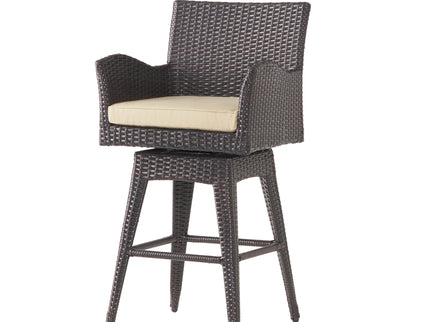 Outdoor Modern Rattan Swivel Barstool With Tapered Legs - Beige / Multibrown