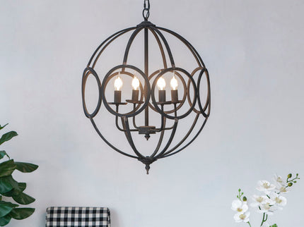 4 Light Metal Chandelier, Hanging Light Fixture With Adjustable Chain For Kitchen, Bulb Not Included - Black