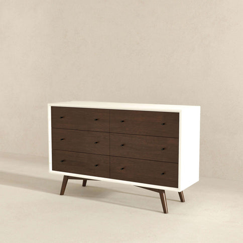 Dresser 6 Drawer - Dark Brown / White