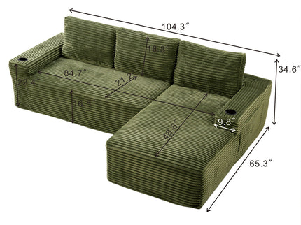 Cloud Sectional Couch, Modular Sectional Sofa With Deep Seat, Boneless Couches With L-Shape Chaise For Living Room - Green