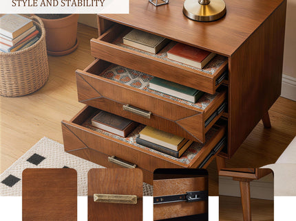 Nightstand With Charging Station, 2 Drawers And Open Shelf, USB / Type C Ports