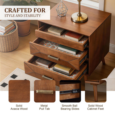 Nightstand With Charging Station, 2 Drawers And Open Shelf, USB / Type C Ports