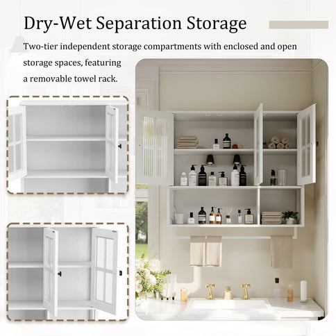 3 Door Wall Cabinet With Glass Door And Towel Bar