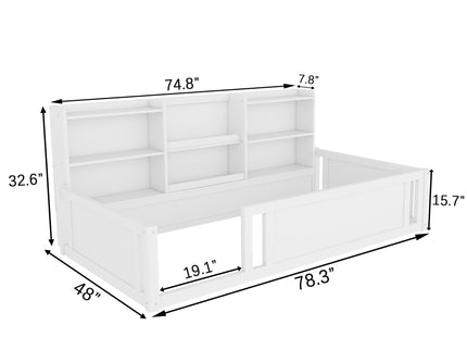 Platform Floor Bed With Guardrail Fence And Side Storage Shelves