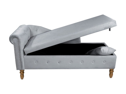 Chaise Lounge Indoor, Lounge Chair For Bedroom With Storage & Pillow, Modern Upholstered Rolled Arm Chase Lounge For Sleeping With Nailhead Trim For Living Room Bedroom Office
