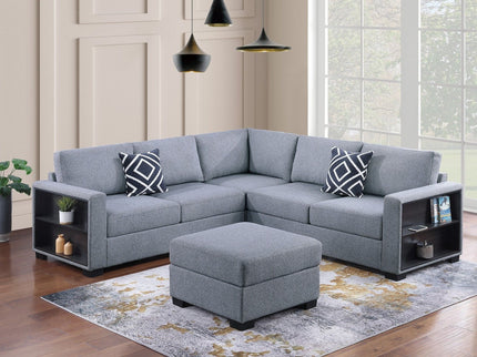 Contemporary Sectional Sofa 4 Piece Set With Built In Shelves L - Shaped Design