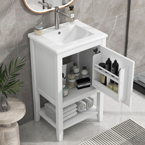 Modern Bathroom Vanity With Sink, Soft-Closing Door And Open Shelf