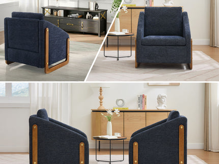 Modern Upholstered Armchair With Wooden Side Frame