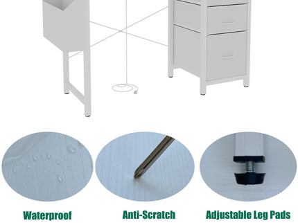 Office Desk With Power Outlet, 3 Drawers And Side Pocket For Office - White