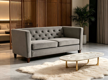 Button Tufted Loveseat, 2 Seater With Square Arm Couch For Living Room