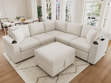 Sectional Sofa Convertible Pull-Out Sofa Bed With A Movable Storage Ottoman For Living Room