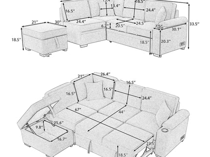 Sleeper Sofa Bed, 2 In 1 Pull Out Sofa Bed L Shape Couch With Storage Ottoman For Living Room, Bedroom Couch And Small Apartment