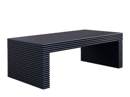 Modern Ribbed Coffee Table, Rectangular Low Profile Center Table For Living Room - Black