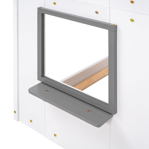 Bunk Bed Wood Bed & Roof, Window, Guardrail, Ladder