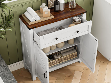 Farmhouse Storage Cabinet With Drawer And Adjustable Shelf