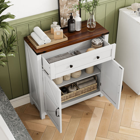 Farmhouse Storage Cabinet With Drawer And Adjustable Shelf