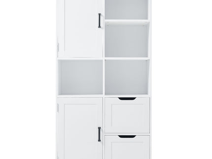 Freestanding Bathroom Storage Cabinet With Doors And Drawers, Adjustable Shelf, Open Shelves - White