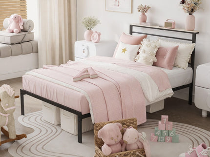 Platform Bed Frame With Charging Station & Headboard Shelves