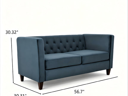 Button Tufted Loveseat, Upholstered 2 Seater With Square Arm For Living Room - Navy Blue