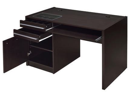 Maxim - 2 Drawer Computer Desk With Lift Top Storage And Power Outlet - Cappuccino