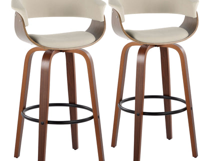 Vintage Mod - Mid Century Modern Fixed Height Barstool With Swivel & Round Footrest (Set of 2)