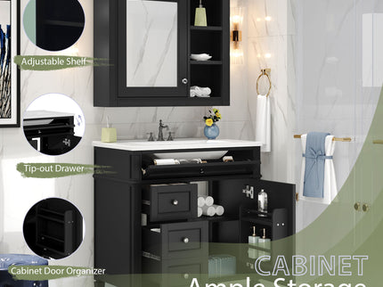 Bathroom Vanity With Medicine Cabinet, Royal Mirror Cabinet, Modern Bathroom Storage Cabinet With 2 Soft Closing Doors And 4 Drawers