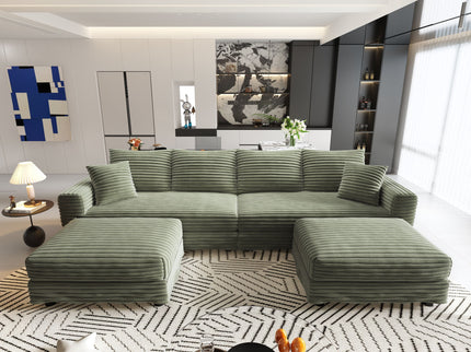 Convertible Deep Seat Sofa With Soft Pillows And Ottomans