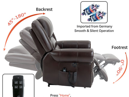 Power Lift Recliner Chair Heat Massage Dual Motor Infinite Position With USB Ports - Antique Brown