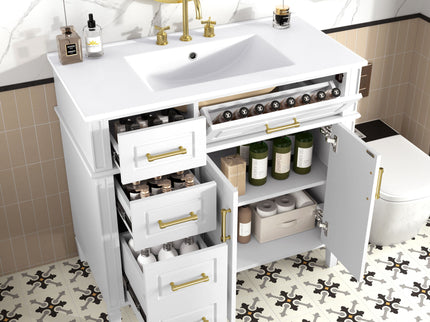Bathroom Vanity With Sink, 4 Drawers, 2 Doors