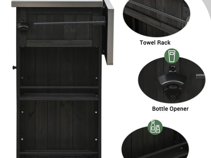 Outdoor Kitchen Island With Stainless Steel Top, Ample Storage Space, Towel And Spice Racks And A Bottle Opener