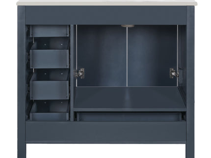 Bathroom Vanity With Ceramic Sink Combo, Abundant Storage Cabinet 2 Soft Close Doors And 5 Drawers