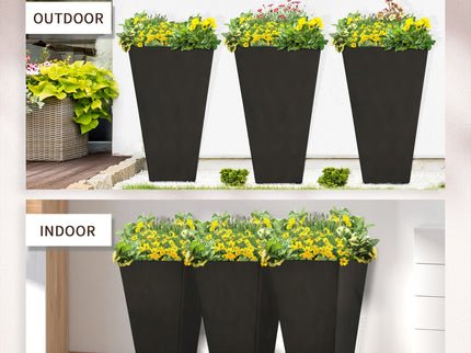 Outsunny - Outdoor Planters (Set of 3) Large Taper Planters With Drainage Holes And Plug, Faux Wood Plastic Flower Pots For Outdoor, Indoor, Garden, Patio