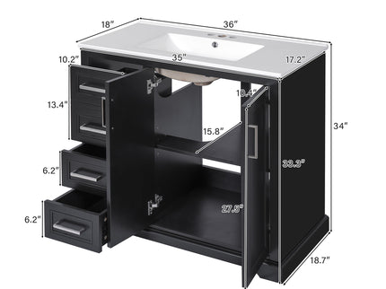 Bathroom Vanity With Sink, Soft Close Doors, Adjustable Shelf & 3 Drawers