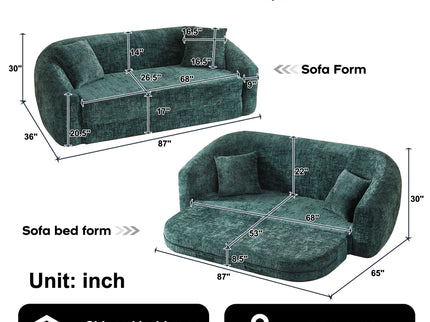 Curved Convertible Sofa, 2 In 1 Fold Out Bed With Pull Out Base And Deep Seat