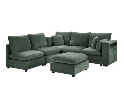 Modern Sectional Sofa U-Shaped With Movable Ottoman Storage Armrests And USB Ports