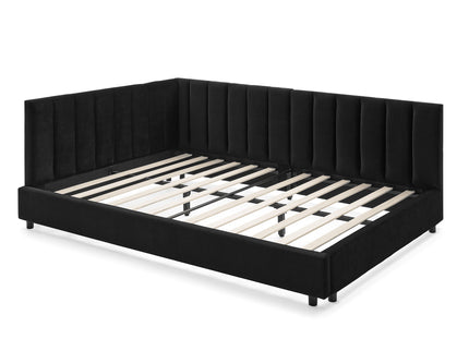 Mid-Century Upholstered Tufted Bed Frame With Backrest And Armrests