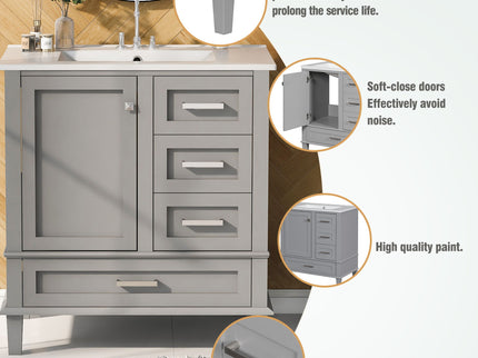 Bathroom Vanity, Modern Bathroom Cabinet With Sink Combo Set, Bathroom Storage Cabinet With A Soft Closing Door And 3 Drawers, Solid Wood Frame