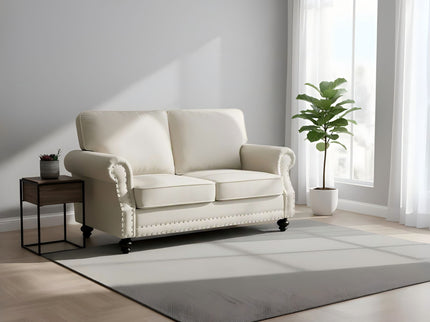 Loveseat Sofa With Nailhead Detail & Turned Legs, 2 Seater Upholstered Couch