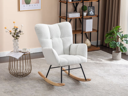 Teddy Fabric Rocking Gilder Nursery Chair For Living Room Indoor - Ivory