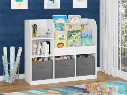 Bookcase And Bookshelf With 3 Collapsible Drawers, Multifunctional Display Stand